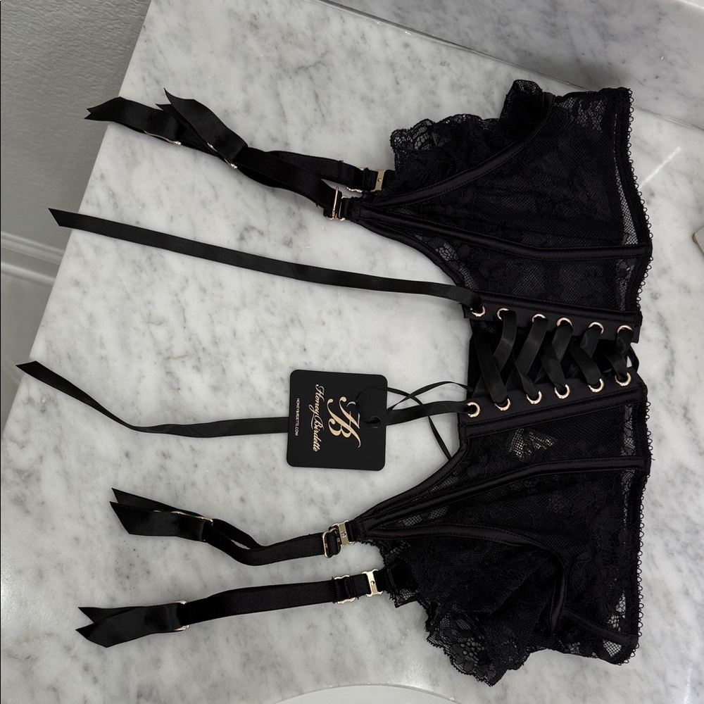 Honey Birdette Black Lace Garter Belt- Rebecca